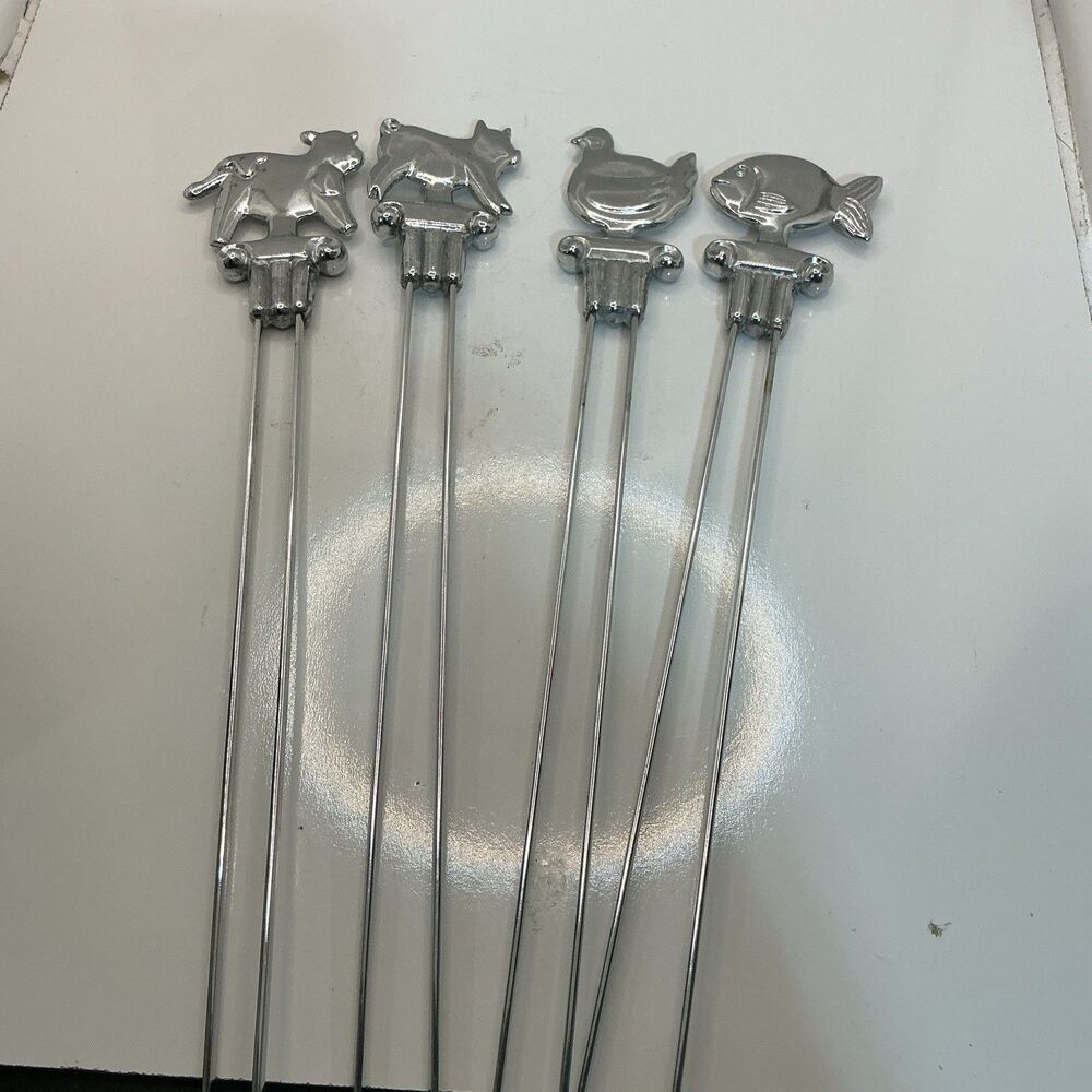 Vintage Animal Kabob Skewers Set of 4 13” Long BBQ Shish Kebab Barware